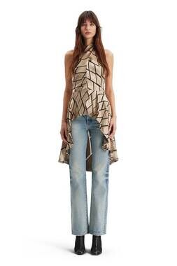 Theo the Label Theia Retro Burnout Hi Low Halter Top in Sand M